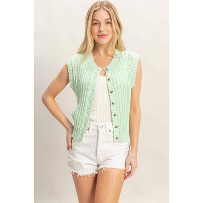 Sleeveless Ribbed Button Top