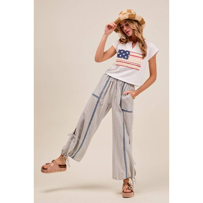 LIGHTWEIGHT MULTI STRIPE JOGGER PANTS WITH SIDE SLITS WITH T