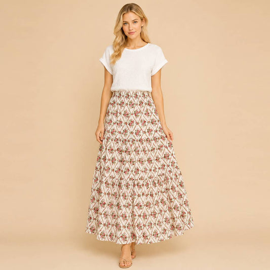 Floral Three-Tier Maxi Skirt