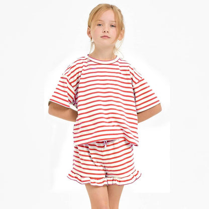 Stripe Crop Top and Ruffle Shorts Set