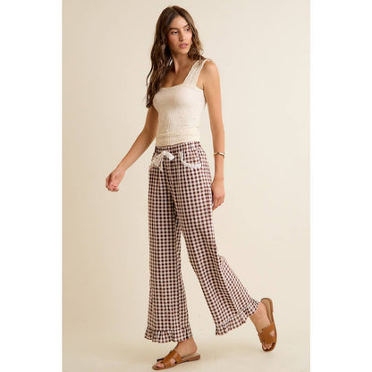 GINGHAM RUFFLED PANTS