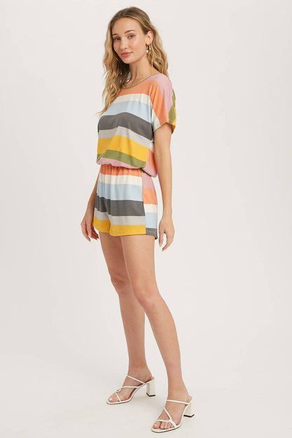 SOFT JERSEY MULTI COLOR STRIPE ROMPER