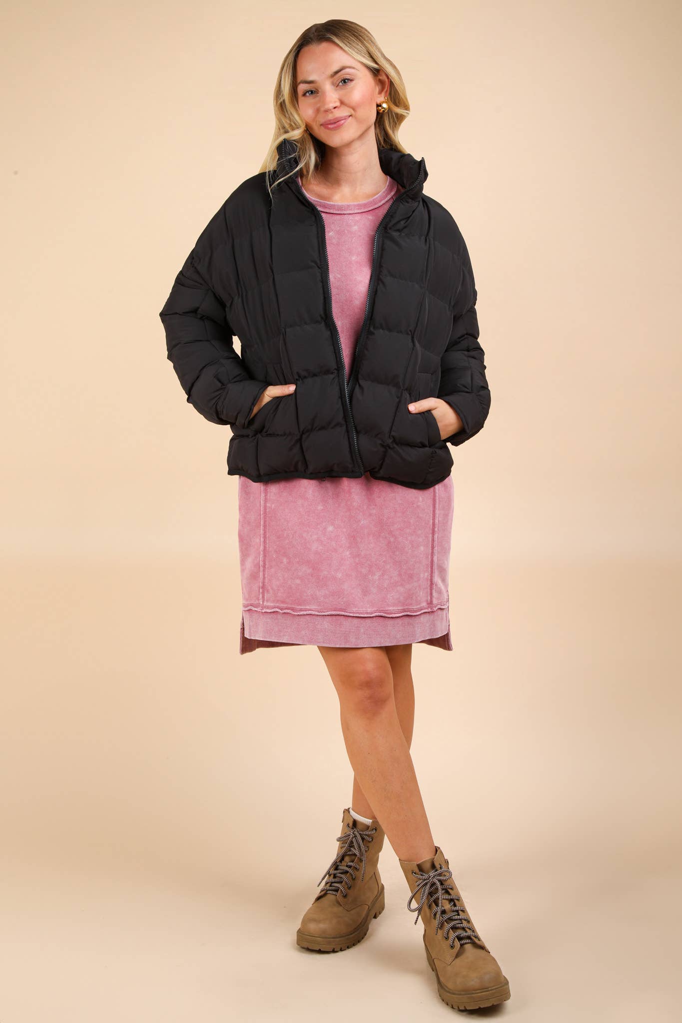 NJ90311-Solid Puffer Padded Warm Jacket