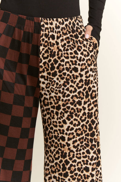 SPLIT LEOPARD-CHECKERED PANTS