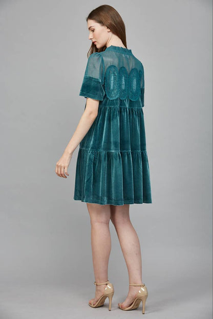 Lace Detail Velvet Dress