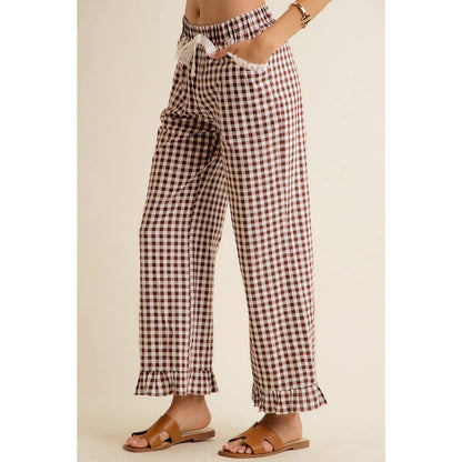 GINGHAM RUFFLED PANTS
