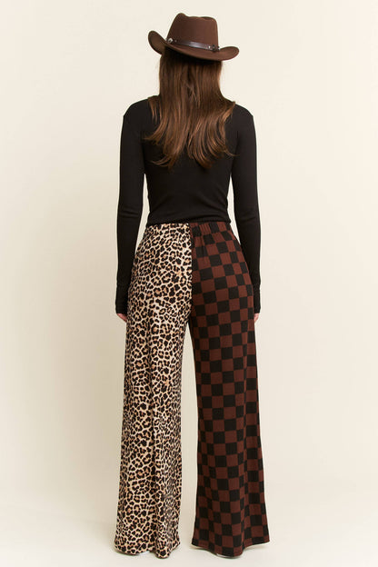 SPLIT LEOPARD-CHECKERED PANTS