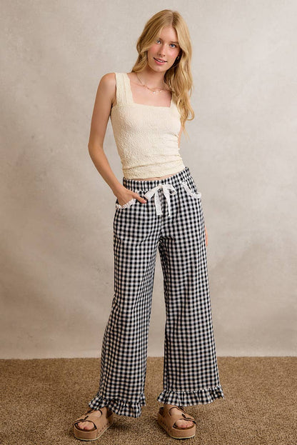 GINGHAM RUFFLED PANTS