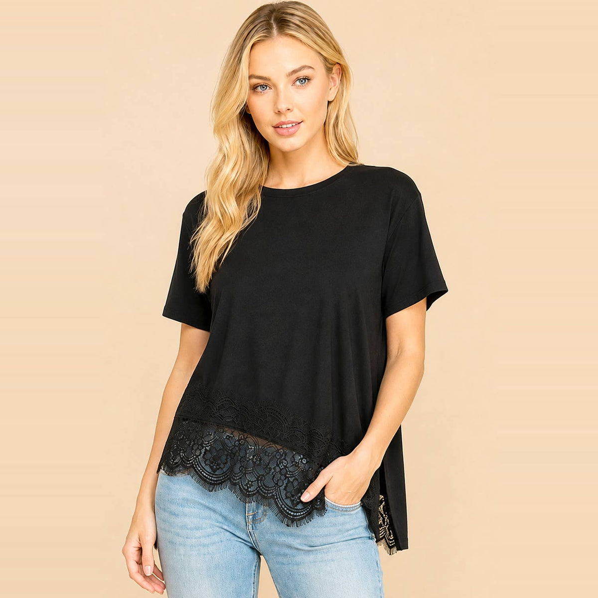 Asymmetrical Lace Trim Top