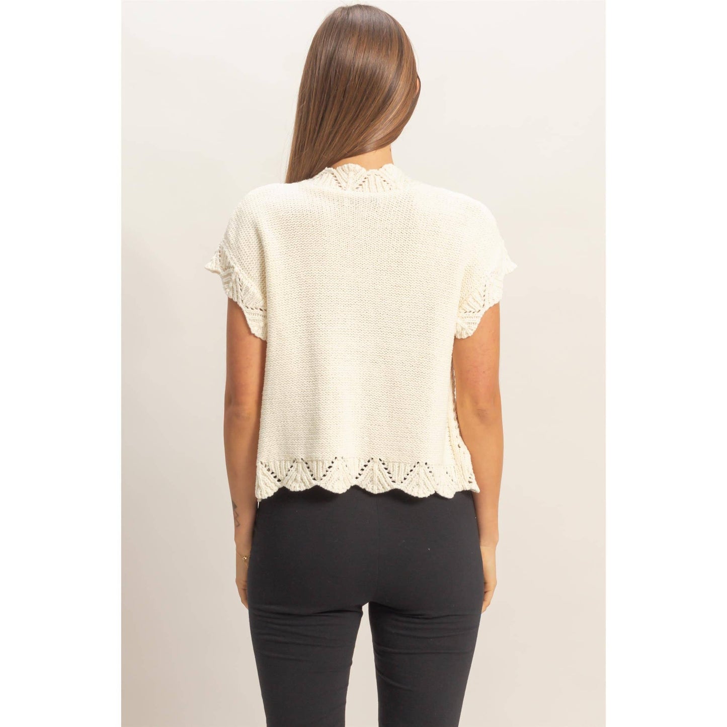 Button-Front Crochet Sweater