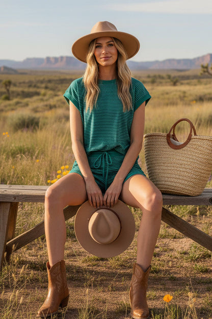 Striped Knit Top and Shorts Lounge Set