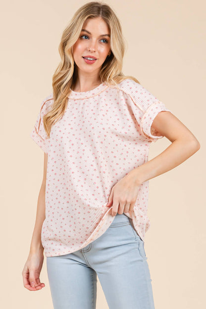 Pink Floral Rib Knit Tee