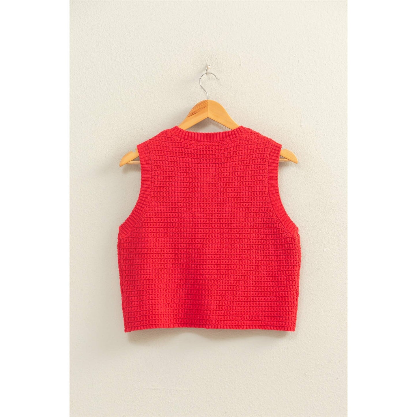 Textured Button Vest With Pocket