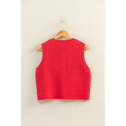 Textured Button Vest With Pocket
