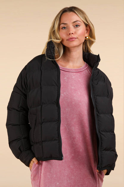 NJ90311-Solid Puffer Padded Warm Jacket