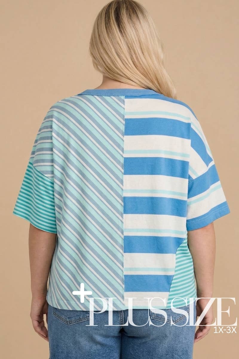 Plus Striped Mixed-Media Tee