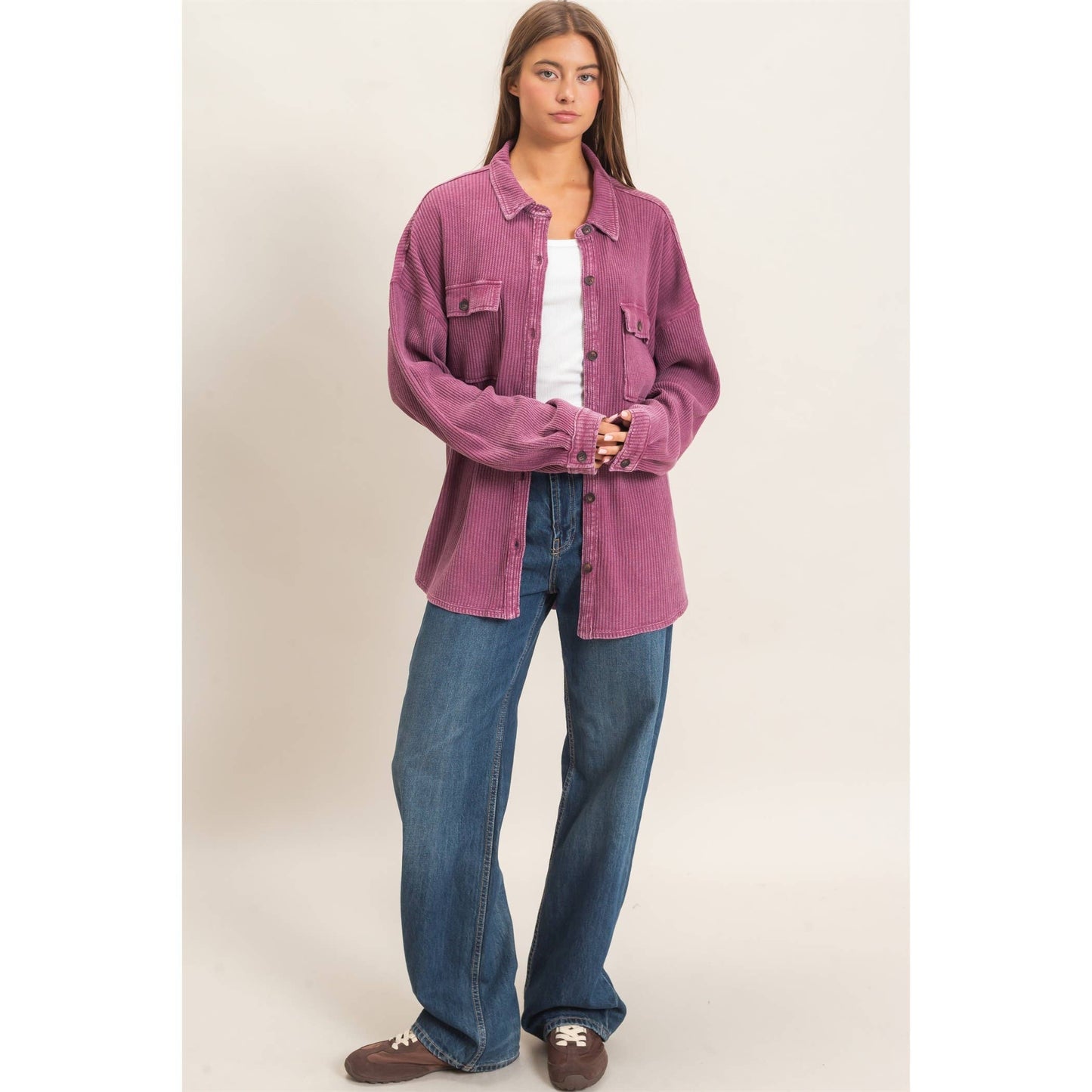 Waffle Knit Button-Up Shacket