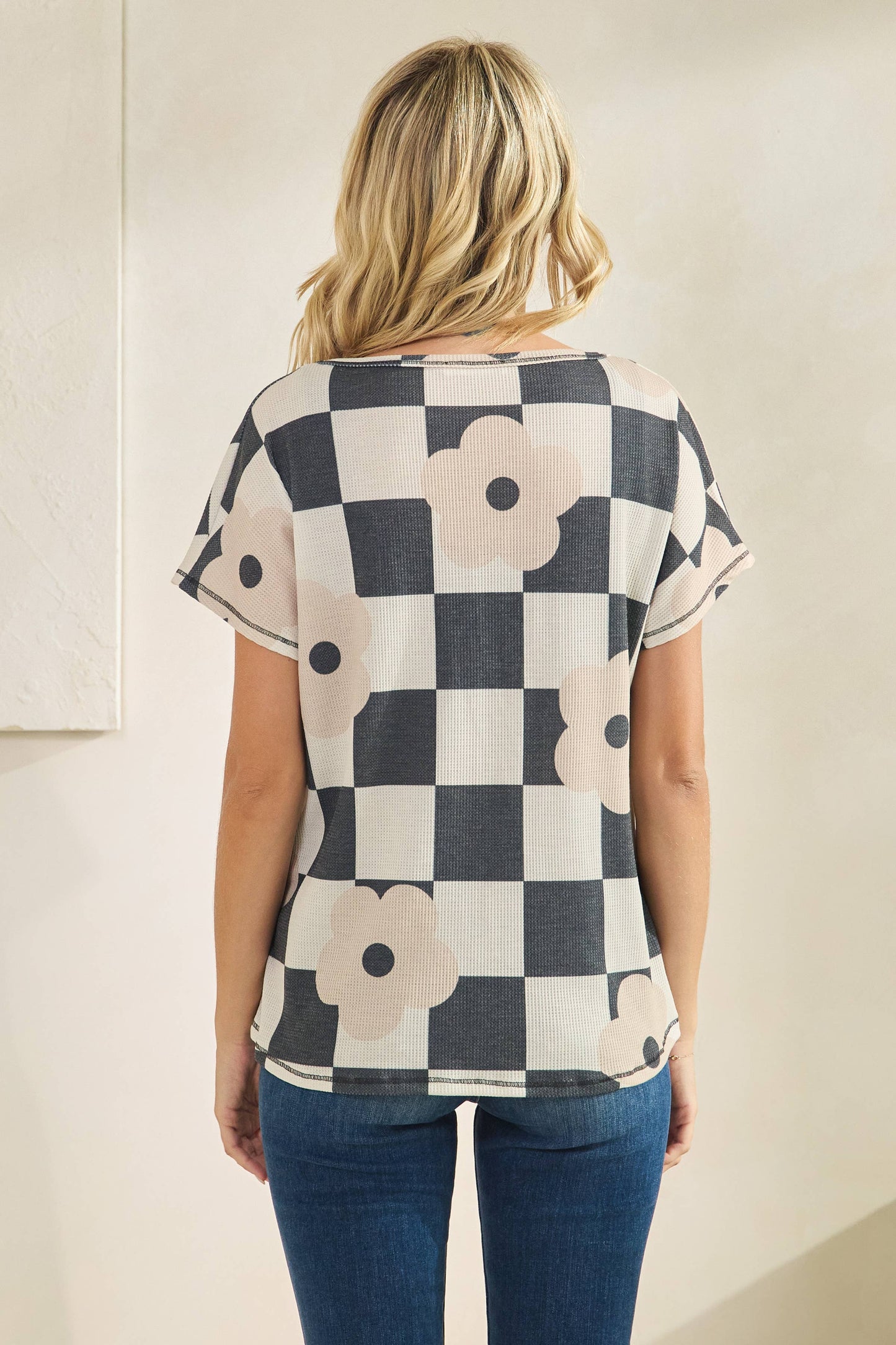Floral Checkered Knit Top