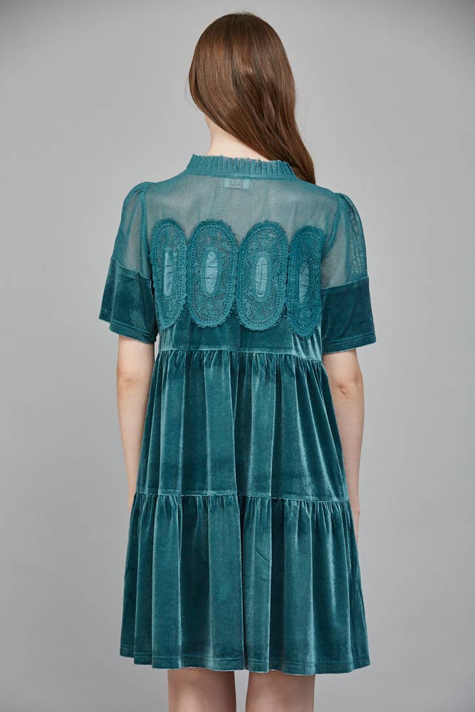 Lace Detail Velvet Dress