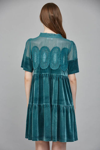 Lace Detail Velvet Dress
