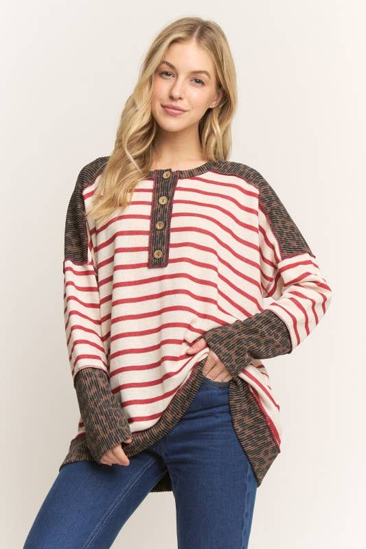 STRIPE & LEOPARD HENLEY - Plus