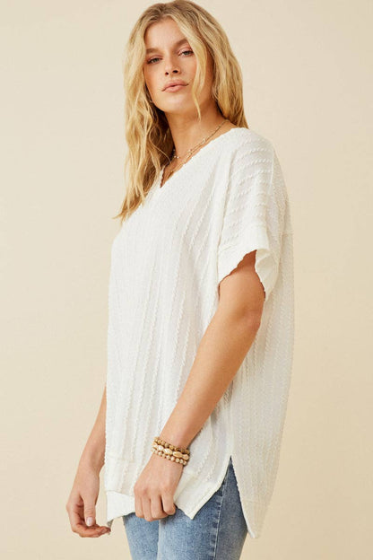 Cable Knit Banded Dolman Vneck
