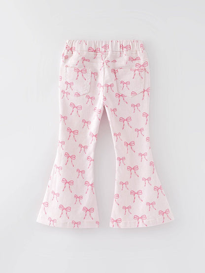Girls Pink Bow Flared Jeans