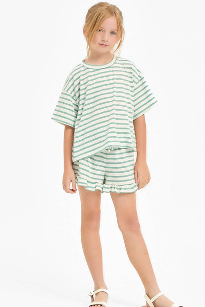 Stripe Crop Top and Ruffle Shorts Set