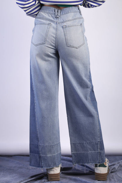 Wide Leg Color Block Jeans