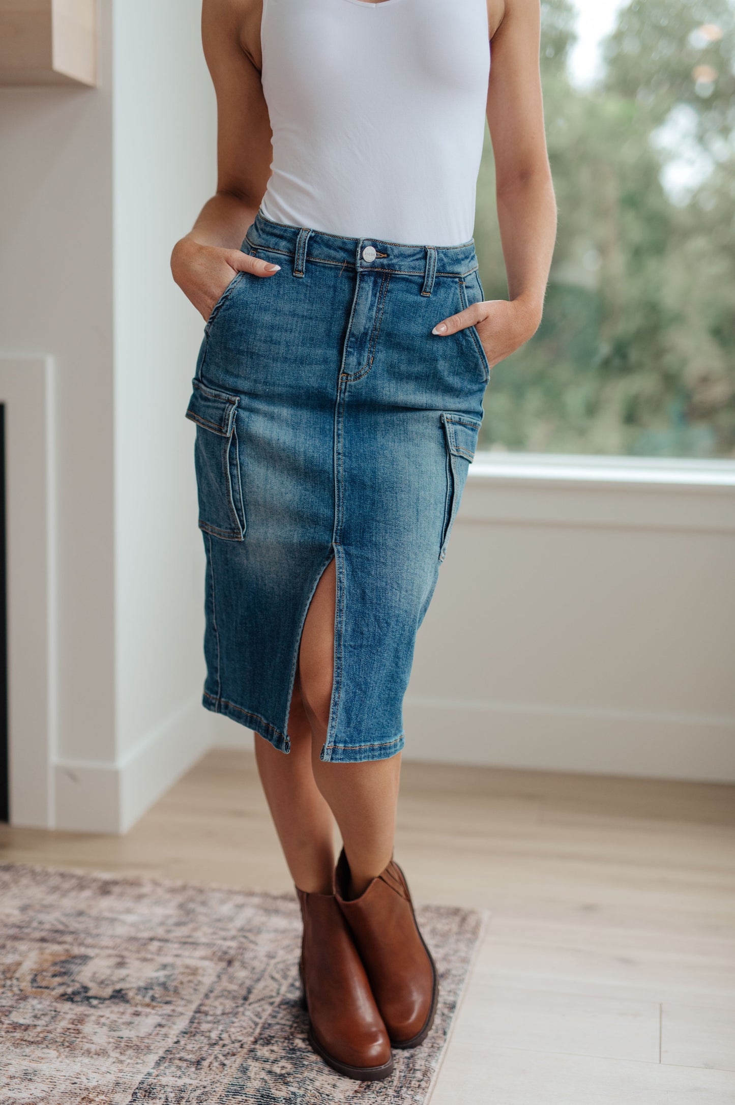 Always Be There Cargo Denim Skirt